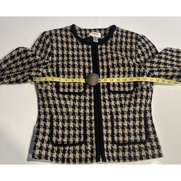 Talbots Houndstooth Tweed Blazer Skirt Set Sz 4 Wool Blend Pockets Zipper Front - Picture 4 of 12